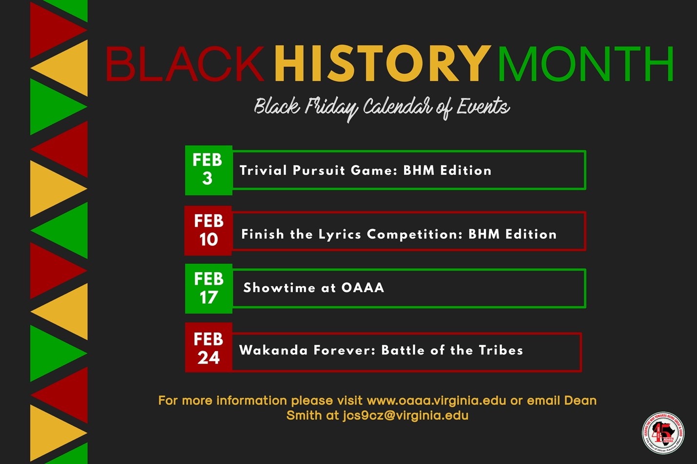 BHM Calendar of Black Friday events